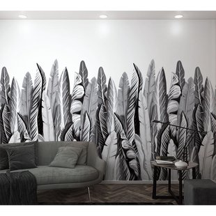 Fotobehang Grote Bladeren - Grijs - Zwart - Wit - 2,70m X 159cm