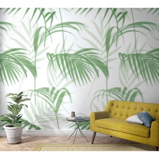 Fotobehang Vervaagde Palmbladeren - Groen - Wit - 2,70m X 159cm