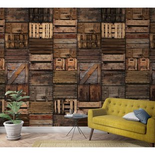 Fotobehang Houten Kistjes - Bruin - 2,70m X 159cm