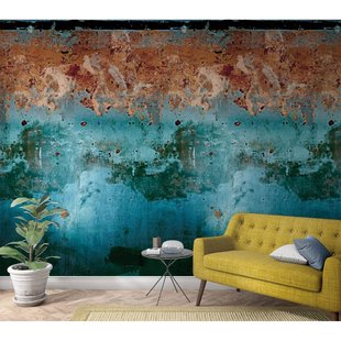 Fotobehang Smart Art Roestige Muur - Groen - Blauw - Roestbruin - Oranje - 2,70m X 159cm