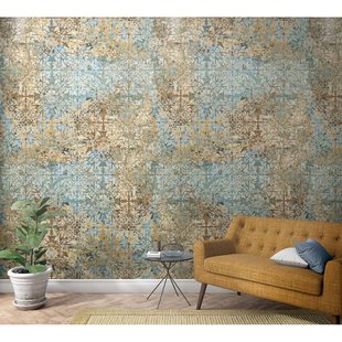 Fotobehang Verweerde Tegeltjes - Blauw - Bruin - Beige - 2,70m X 159cm