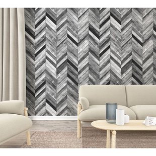 Fotobehang Visgraat Planken - Grijs - Zwart - Wit - 2,70m X 159cm