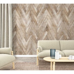 Fotobehang Visgraat Planken - Beige - 2,70m X 159cm