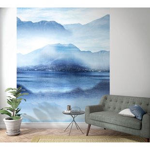 Fotobehang Dorpje Aan Zee - Blauw - 2,70m X 212cm