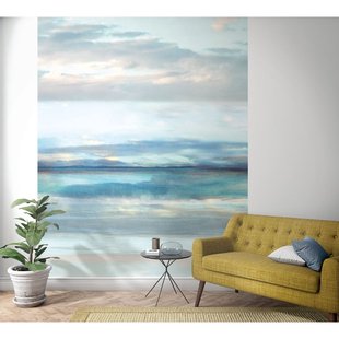 Fotobehang Wolken Abstracte Lucht - Blauw - Groen - Grijs - Roze - 2,70m X 212cm