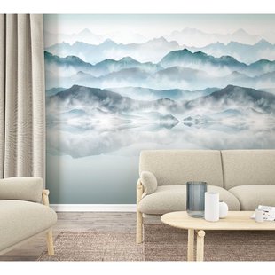 Fotobehang Watercolor Bergen - Blauw - Groen - Grijs - 2,70m X 212cm