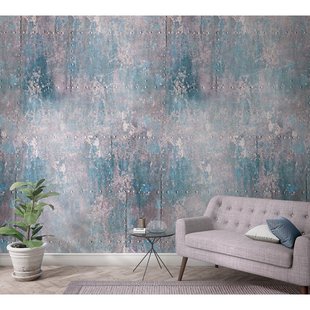 Fotobehang Verweerde Metalen Platen - Blauw - Beige - Paars - 2,70m X 159cm