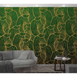 Fotobehang Art Nouveau Blad - Groen - Geel - 2,70m X 159cm
