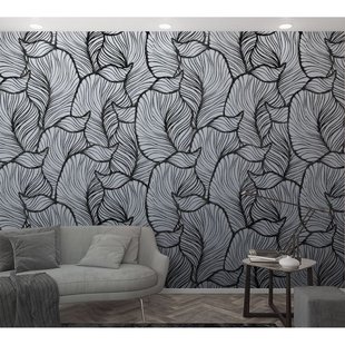 Fotobehang Bladeren - Zwart - Wit - 2,70m X 159cm