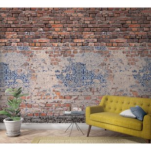 Fotobehang Bakstenen Muur Tegels - Rood - Bruin - Grijs - Beige - Blauw - 2,70m X 159cm