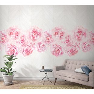 Fotobehang Pioenrozen - Roze - Wit - Grijs - 2,70m X 159cm