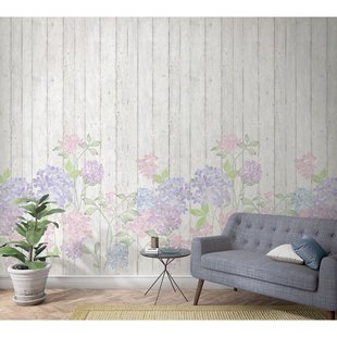 Fotobehang Hortensia - Paars - Roze - Groen - Blauw - Lichtgrijs - 2,70m X 159cm