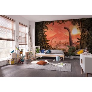 Fotobehang Brachiosaurus Panorama - Meerkleurig - 2,80m X 500cm