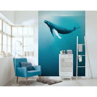 Fotobehang Artsy Humpback Whale - Blauw - 2,80m X 200cm
