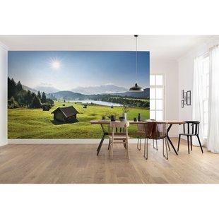 Fotobehang Bergwiese Vor Karwendel - Meerkleurig - 2,80m X 450cm