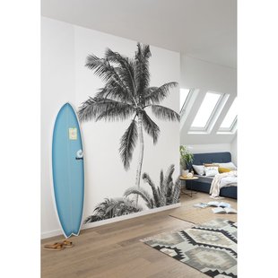 Fotobehang Retro Palm - Wit - 2,50m X 200cm