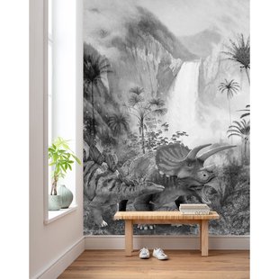 Fotobehang Jurassic Waterval - Zwart - 2,80m X 200cm