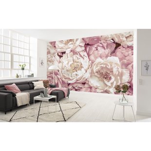 Fotobehang Poenies - Roze - 2,48m X 368cm