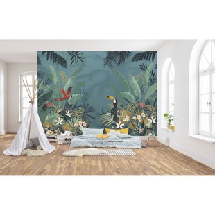 Fotobehang Enchanted Jungle - Blauw - 2,50m X 350cm