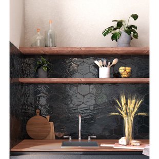 Wandtegel Carmen Hexa Black - Keramiek - Zwart - 13x15cm - Pakketinhoud 0,31m²