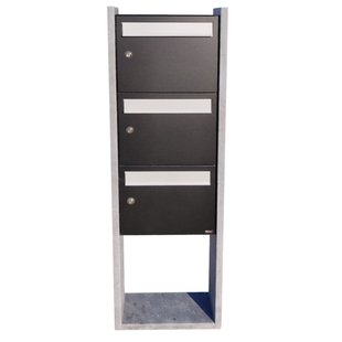 Staande Brievenbus Palermo Triple - Natuursteen En Staal - Zwart, Blauw En Grijs - 46x162x18cm