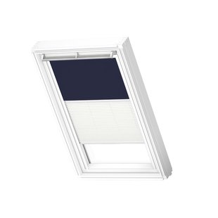 Velux Manueel Duo Verduisterend Dakraam Rolgordijn White Line Dfd M04 1100swl Donkerblauw - Wit