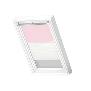 Velux Manueel Duo Verduisterend Dakraam Rolgordijn White Line Dfd Sk06 4659swl Roze Sterren - Wit