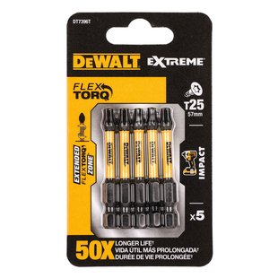 Dewalt Extreme Impact Torsion Schroefbits Dt7396t-qz 57mm T25 5 Stuks