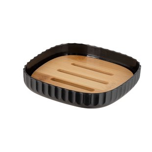 Wenko Zeepschaal Rotello Zwart En Bamboe Detail