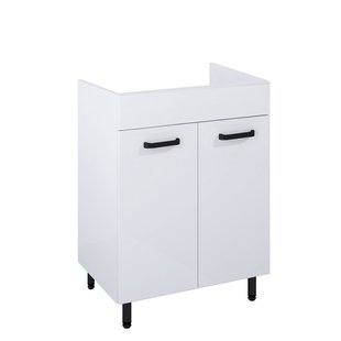 Royo Wastafelonderkast Ava 60cm - Wit Hoogglans - Met 2 Deuren - Met Zwarte Handgrepen En Poten - 60x83,5x45,6cm