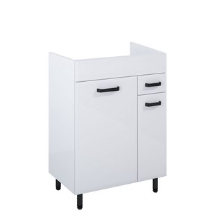 Royo Wastafelonderkast Ava 60cm - Wit Hoogglans - Met 1 Lade - Met Zwarte Handgrepen En Poten - 60x83,5x45,6cm