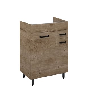 Royo Wastafelonderkast Ava 60cm - Eik - Met 1 Lade - Met Zwarte Handgrepen En Poten - 60x83,5x45,6cm