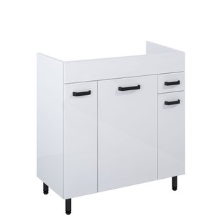 Royo Wastafelonderkast Ava 80cm - Wit Glanzend - Met 1 Lade En 3 Deuren - Met Zwarte Handgrepen En Poten - 80x83,5x45,6cm