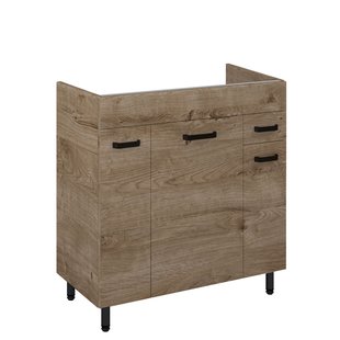 Royo Wastafelonderkast Ava 80cm - Eik - Met 1 Lade - Met Zwarte Handgrepen En Poten - 80x83,5x45,6cm