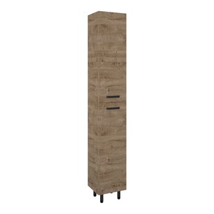 Royo Hoge Badkamerkast Ava 30cm - Eiken - Met 2 Deuren - Met Zwarte Handgrepen En Poten - 30x186x29cm