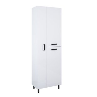 Royo Hoge Badkamerkast Ava 60cm - Wit Glanzend - Met 3 Deuren - Met Zwarte Handgrepen En Poten - 60x186x34cm