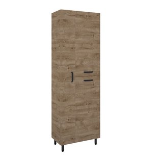 Royo Hoge Badkamerkast Ava 60cm - Eik - Met 3 Deuren - Met Zwarte Handgrepen En Poten - 60x186x34cm