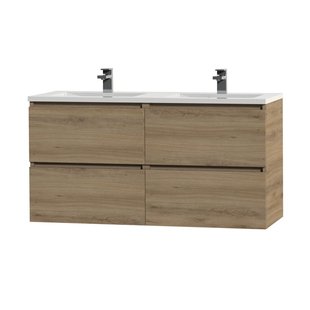 Tiger Wastafelonderkast Loft 120cm - Chalet Eik - Met 4 Lades - Met Hoogglans Witte Wastafel - 120,2x46,5x45cm