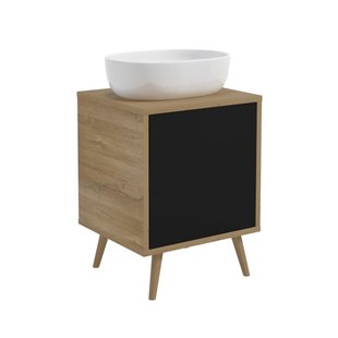 Royo Wastafelonderkast Woody 50cm - Zwart Mat / Natuurlijk Eik - Met 1 Deur - Met Houten Poten - 50x56x39cm