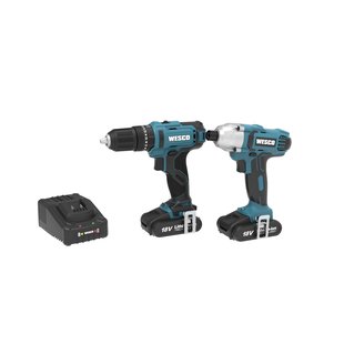 Wesco Combiset Ws1704k2 Accuboormachine Met Klopfunctie En Slagschroevendraaier 18v (2 Accu’s)