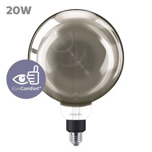 Philips Ledfilamentlamp Globe - Smoke - D20,2cm - Dimbaar - Warm Wit - E27 - 6,5w