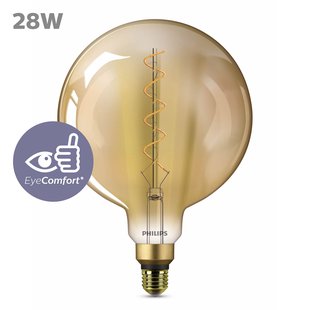 Philips Ledfilamentlamp Globe Classic - Amber - D20,2cm - Warm Wit - E27 - 4,5w