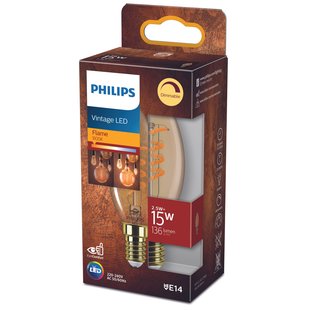 Philips Ledfilamentlamp Kaars - Amber - D3,6cm - Dimbaar - Warm Wit - E14 - 2,5w