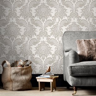 Vliesbehang Damask - Grijs - 10,05m X 52cm