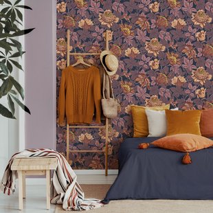 Vliesbehang Flower - Bourgondisch - 10,05m X 52cm