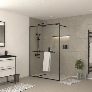 Aurlane - Inloopdouche Edge 140 X 200cm - Zwart Profiel - 6 Mm Helder Glas