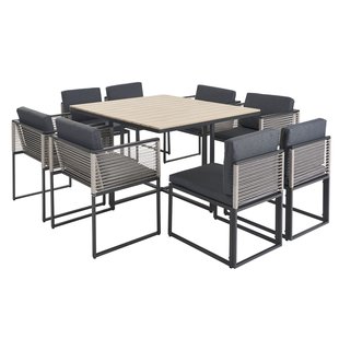 Tuinset Monaco - Staal En Polywood - Zwart En Natuurlijk - 8 Personen - Vierkant