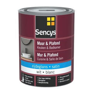 Sencys Muur- En Plafondverf Keuken & Badkamer Wit Satijn 1l