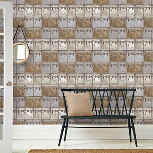 Vliesbehang Friends & Coffee 16640 - Zilver - Goud - Grijs - Betongrijs - Taupe-grijs - 10,05m X 53cm