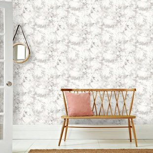 Vliesbehang Gemarmerd Beton - Wit - Zilver - Lichtgrijs - 10,05m X 53cm